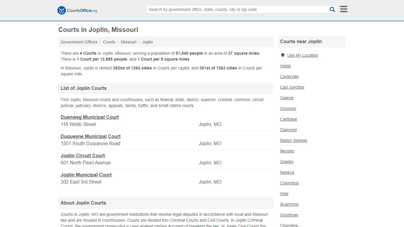 Courts - Joplin, MO (Court Records & Calendars) - County Office